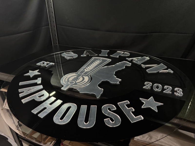 Close view of engraved business signage details